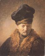 REMBRANDT Harmenszoon van Rijn Bust of an old man in a fur cap (mk33) Sweden oil painting artist